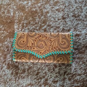 Handcrafted Leather Clutch with Turquoise Accents